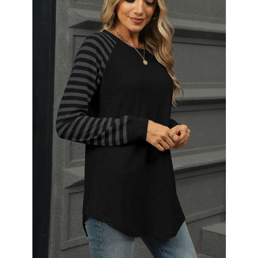 Striped Round Neck Long Sleeve T-Shirt Apparel and Accessories