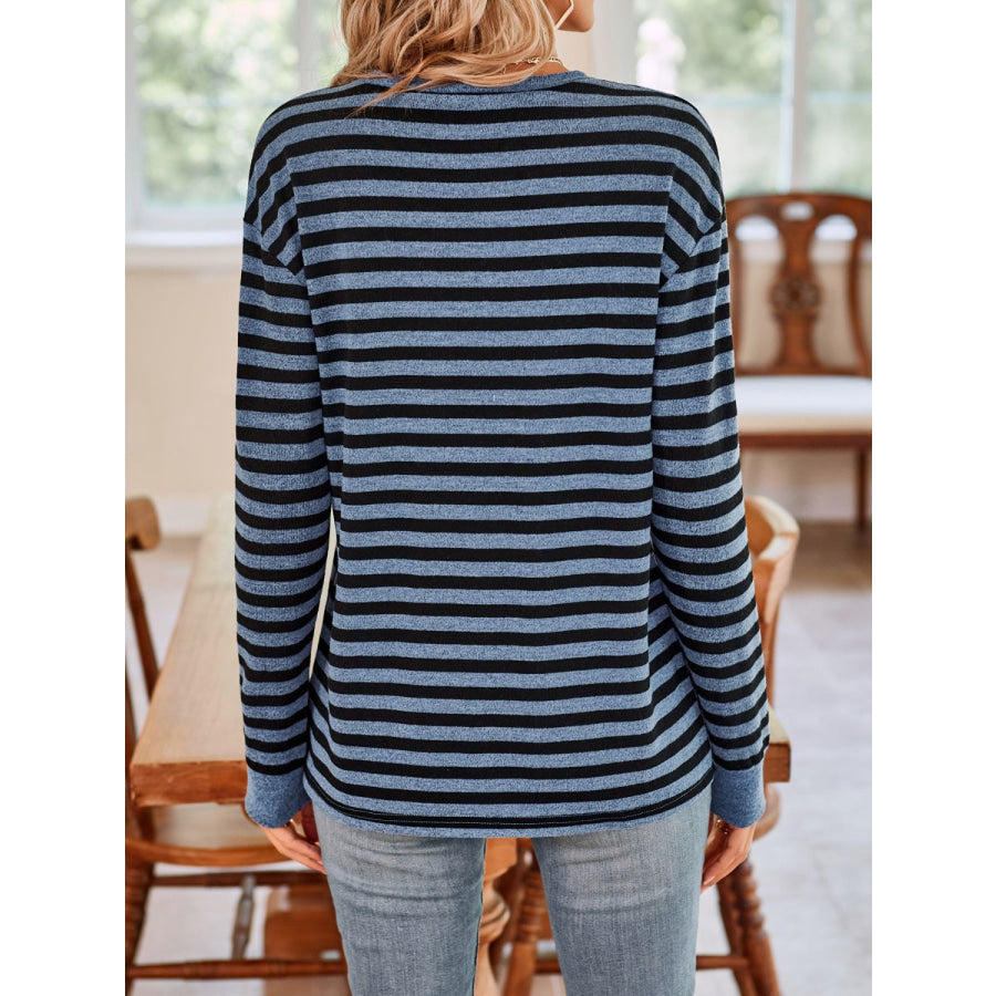 Striped Round Neck Long Sleeve T-Shirt Apparel and Accessories