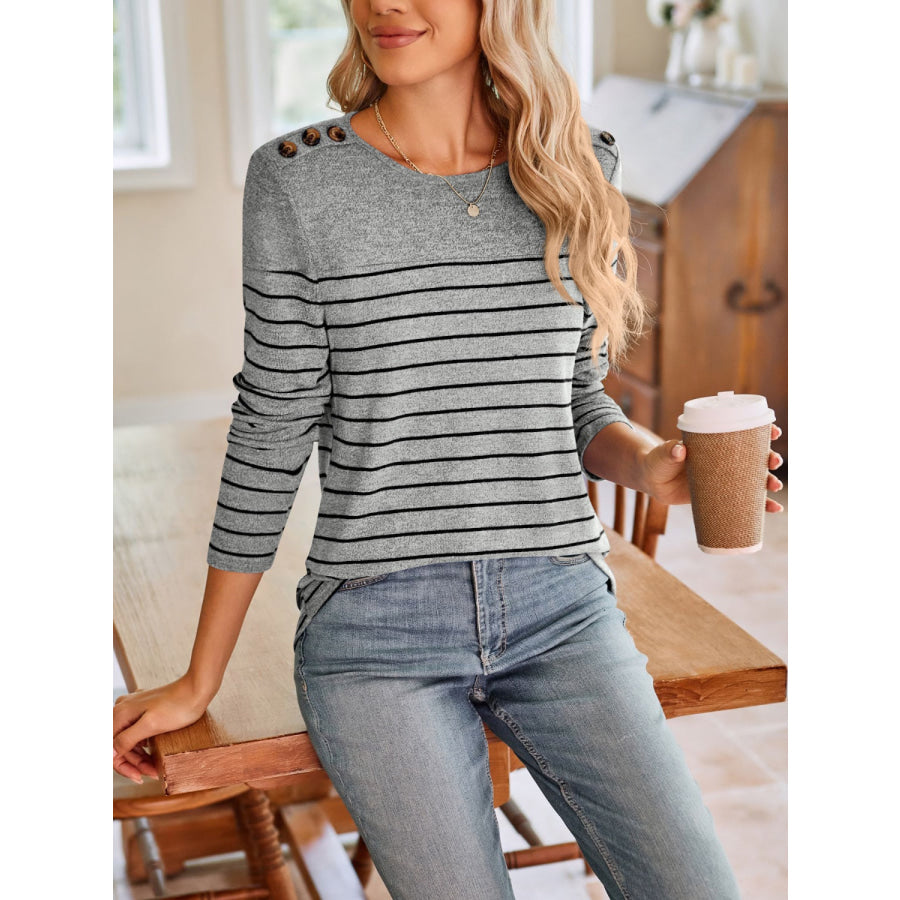 Striped Round Neck Long Sleeve T-Shirt Apparel and Accessories