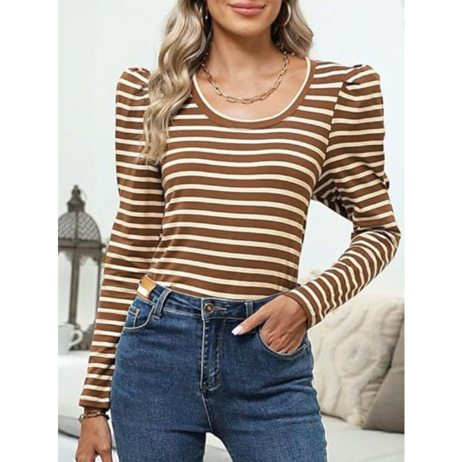 Striped Round Neck Long Sleeve T-Shirt Apparel and Accessories