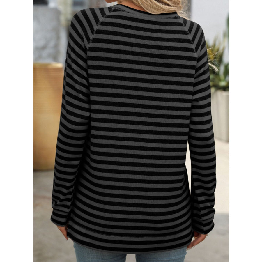 Striped Round Neck Long Sleeve T-Shirt Apparel and Accessories