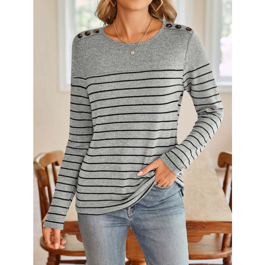 Striped Round Neck Long Sleeve T-Shirt Apparel and Accessories