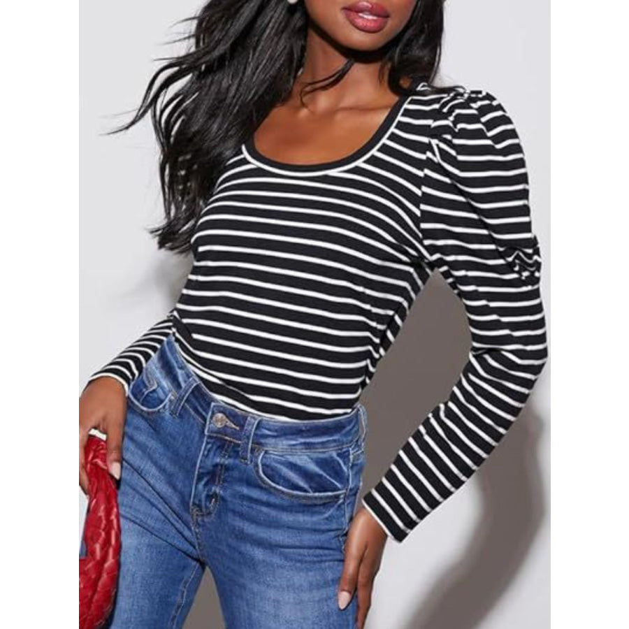 Striped Round Neck Long Sleeve T-Shirt Apparel and Accessories