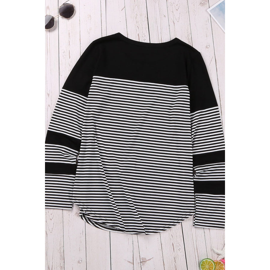 Striped Round Neck Long Sleeve T-Shirt Apparel and Accessories