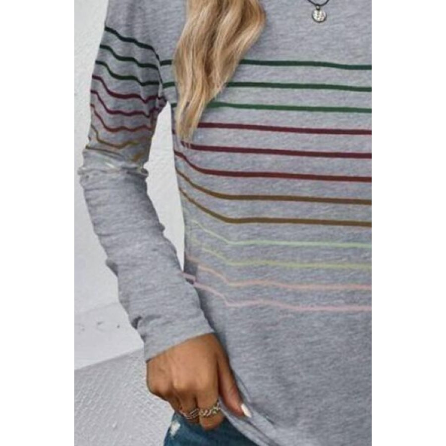 Striped Round Neck Long Sleeve T-Shirt Apparel and Accessories