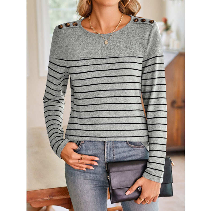 Striped Round Neck Long Sleeve T-Shirt Apparel and Accessories