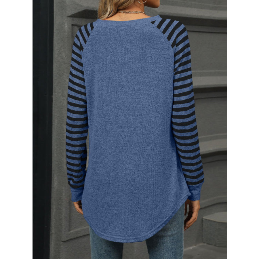 Striped Round Neck Long Sleeve T-Shirt Apparel and Accessories