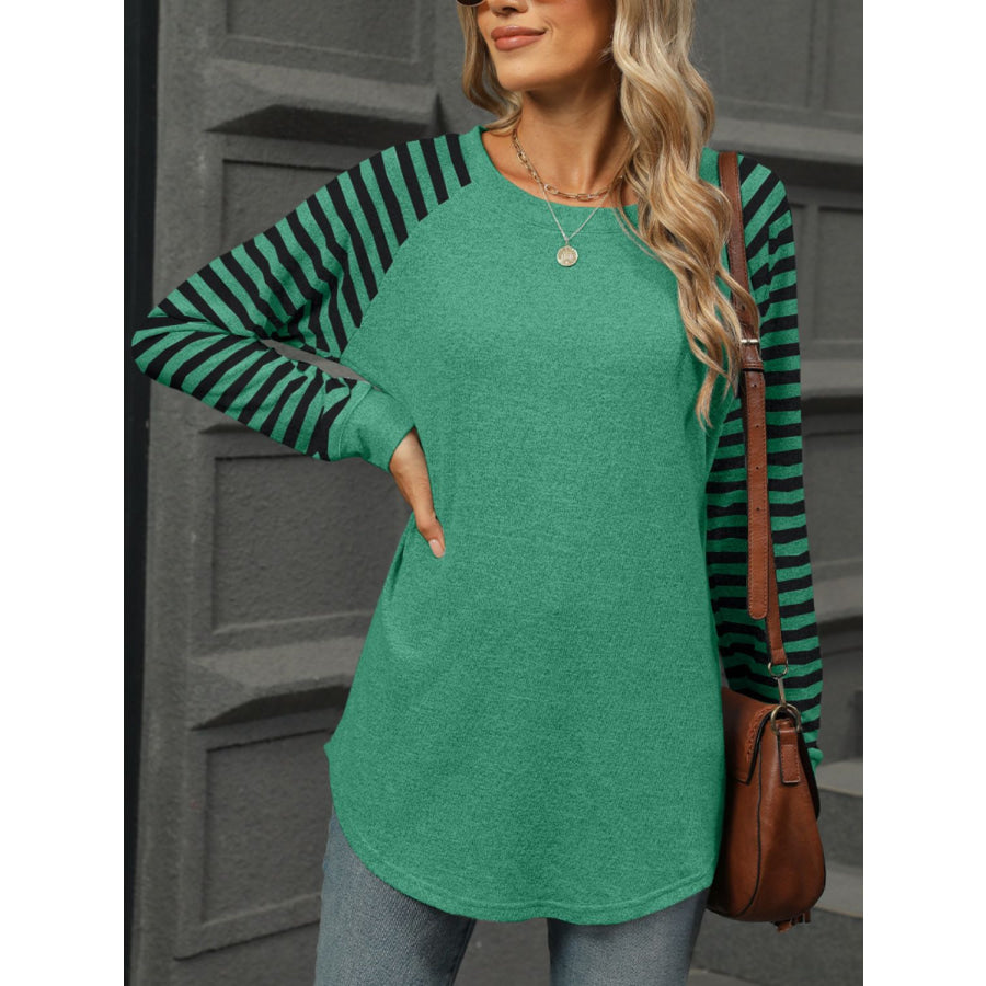 Striped Round Neck Long Sleeve T-Shirt Apparel and Accessories