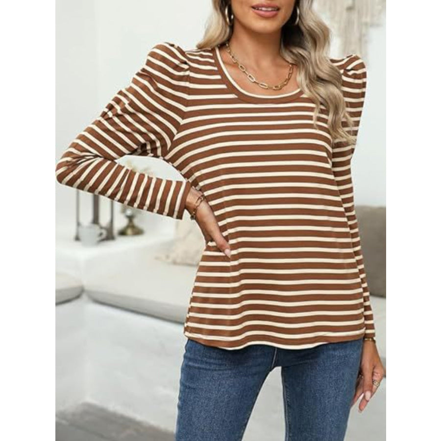 Striped Round Neck Long Sleeve T-Shirt Apparel and Accessories