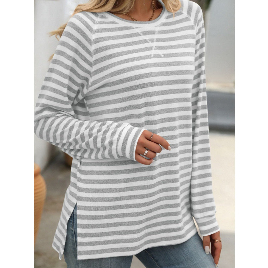 Striped Round Neck Long Sleeve T-Shirt Apparel and Accessories