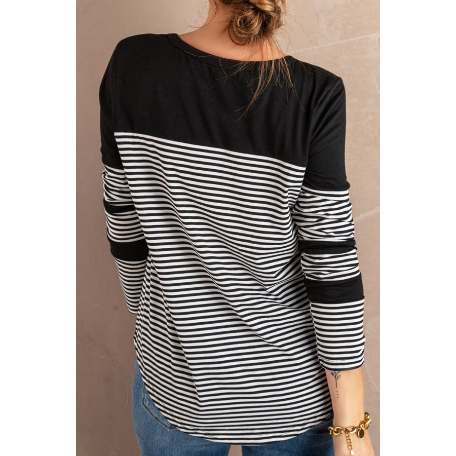 Striped Round Neck Long Sleeve T-Shirt Apparel and Accessories