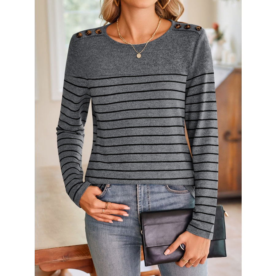 Striped Round Neck Long Sleeve T-Shirt Apparel and Accessories