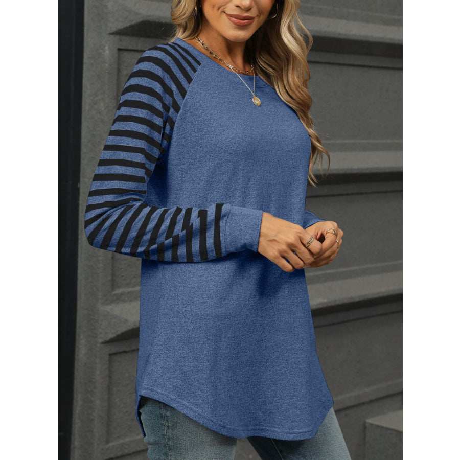 Striped Round Neck Long Sleeve T-Shirt Apparel and Accessories