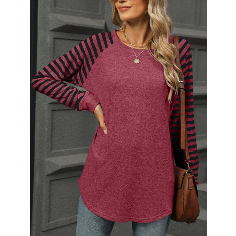 Striped Round Neck Long Sleeve T-Shirt Apparel and Accessories