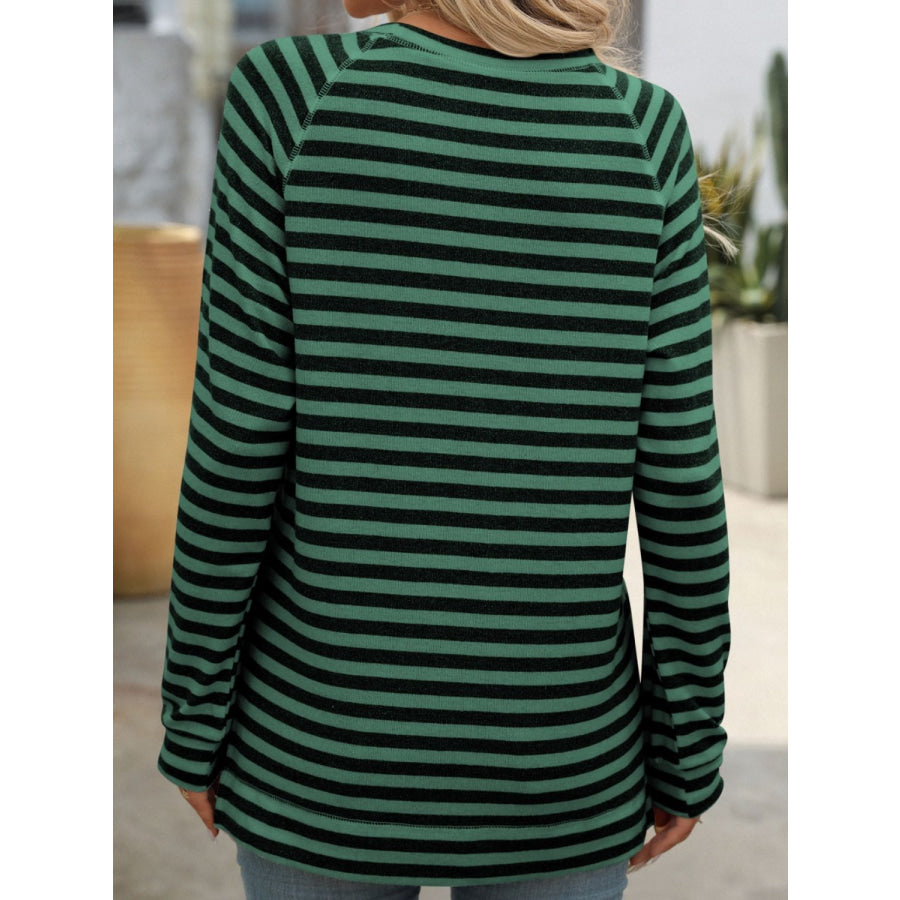 Striped Round Neck Long Sleeve T-Shirt Apparel and Accessories