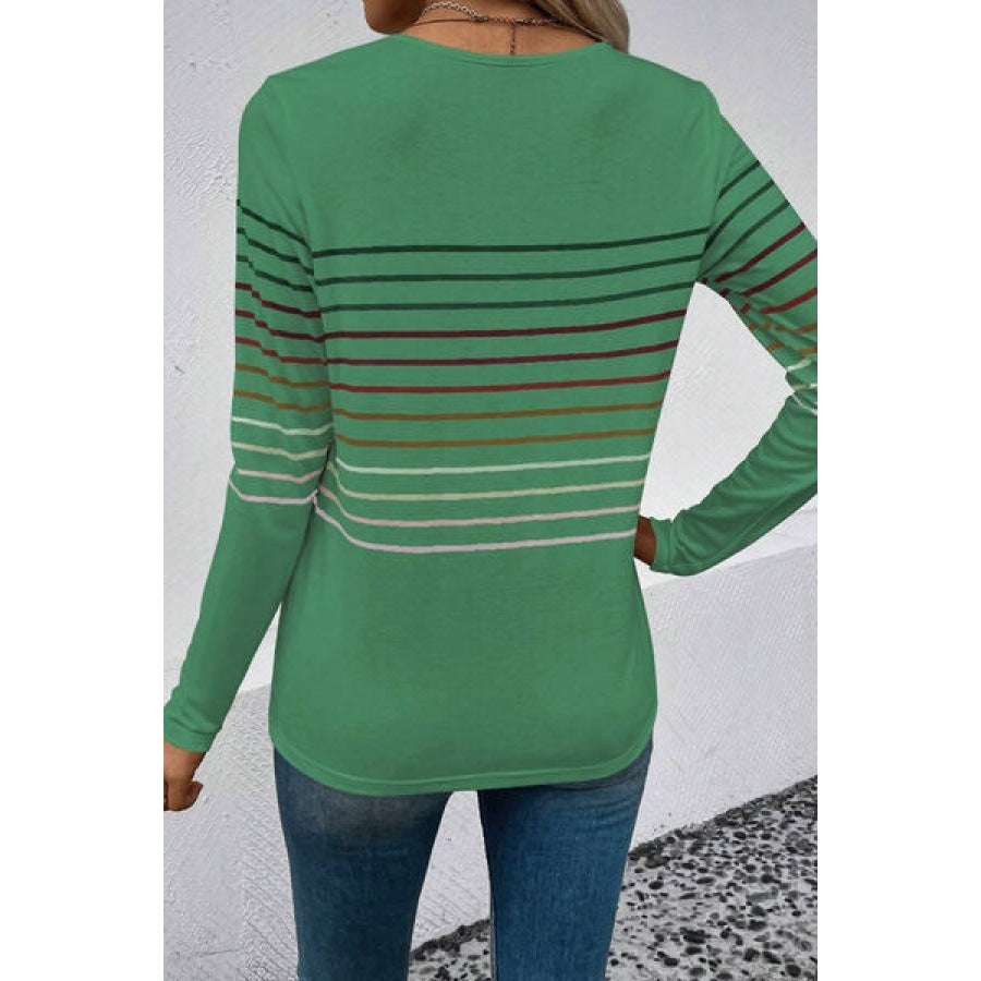 Striped Round Neck Long Sleeve T-Shirt Apparel and Accessories