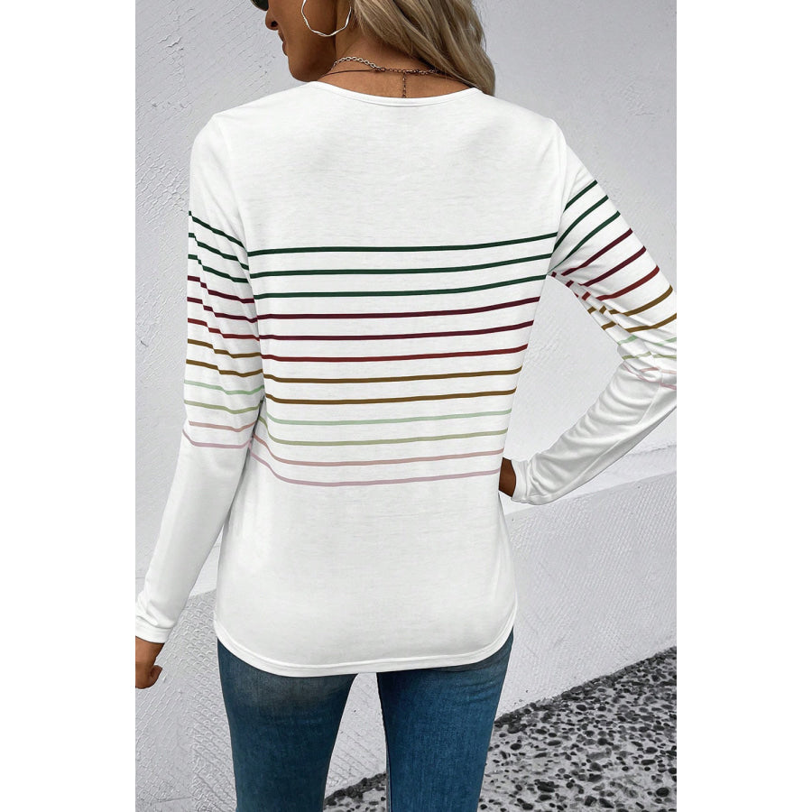 Striped Round Neck Long Sleeve T - Shirt Apparel and Accessories