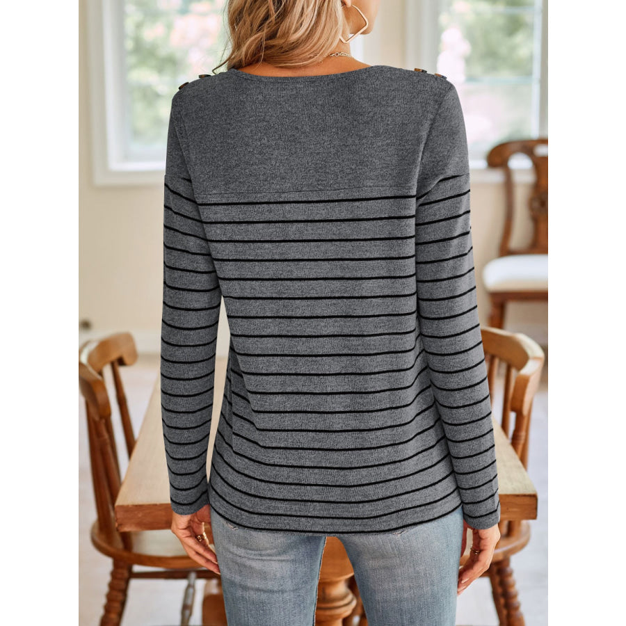 Striped Round Neck Long Sleeve T-Shirt Apparel and Accessories