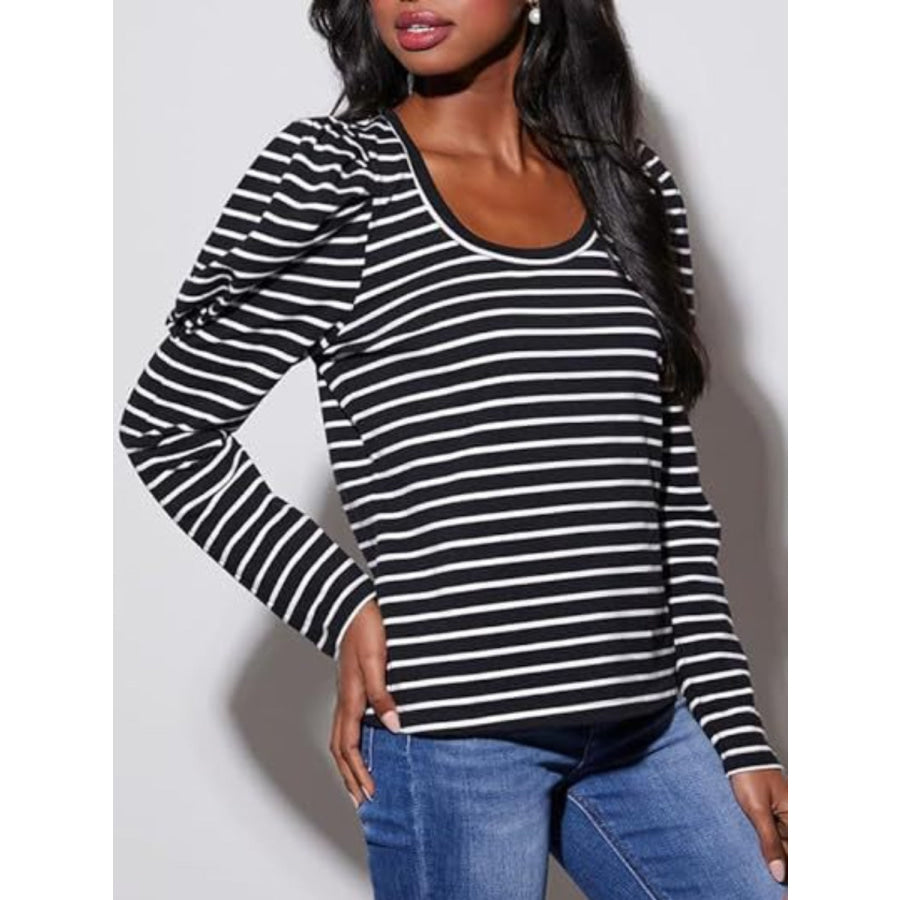 Striped Round Neck Long Sleeve T-Shirt Apparel and Accessories