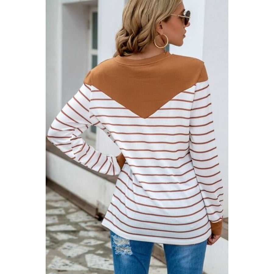 Striped Round Neck Long Sleeve T-Shirt Clothing