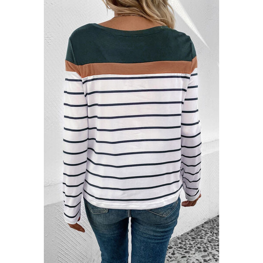 Striped Round Neck Long Sleeve T-Shirt Clothing