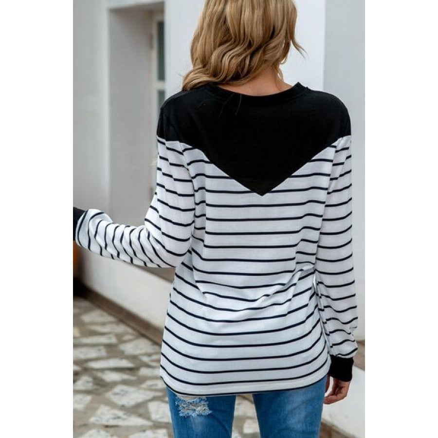 Striped Round Neck Long Sleeve T-Shirt Clothing