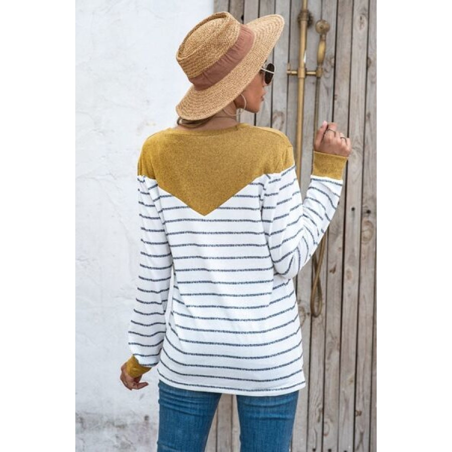 Striped Round Neck Long Sleeve T-Shirt Clothing