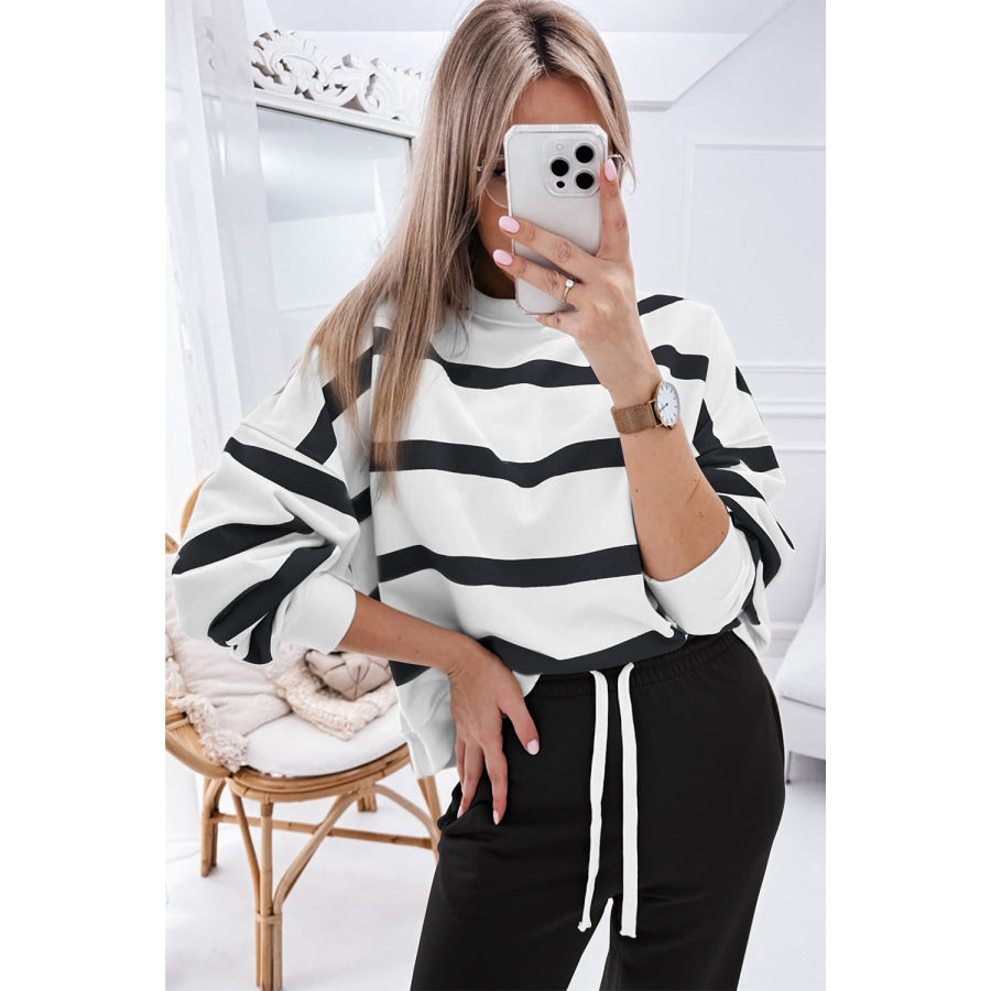 Striped Round Neck Long Sleeve Top and Pants Set Apparel and Accessories