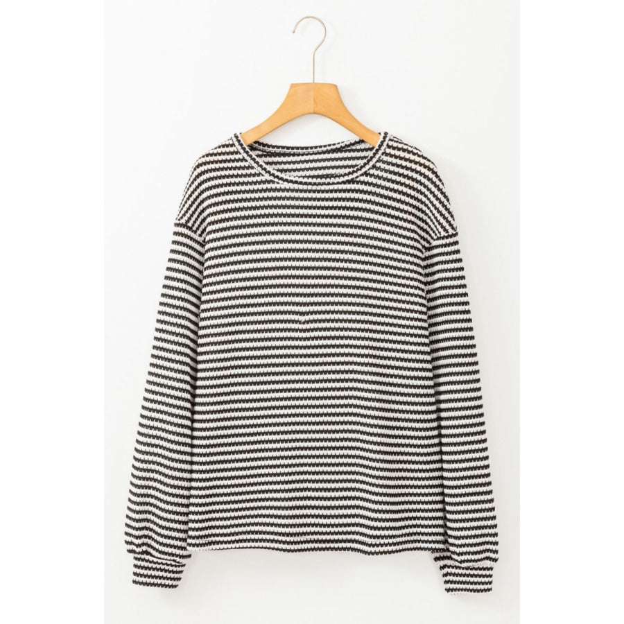 Striped Round Neck Long Sleeve Top Apparel and Accessories