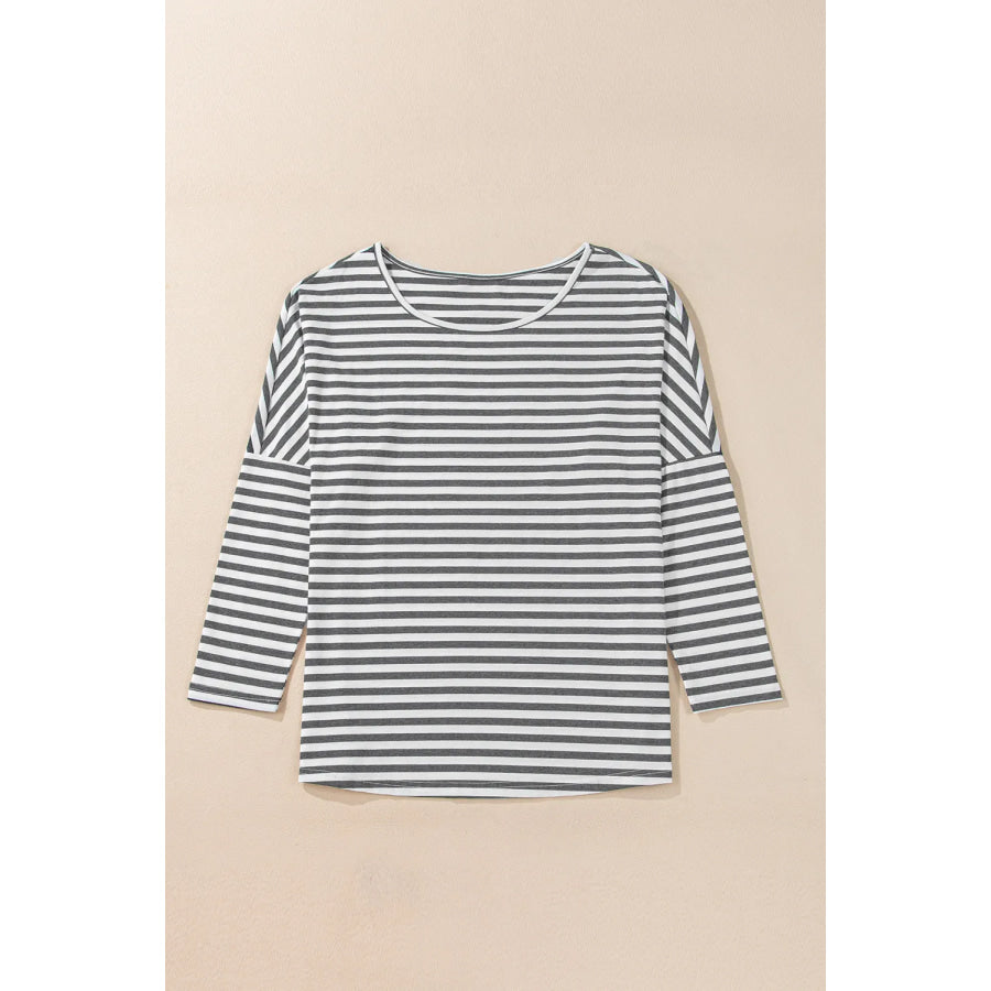 Striped Round Neck Long Sleeve Top Stripe / S Apparel and Accessories