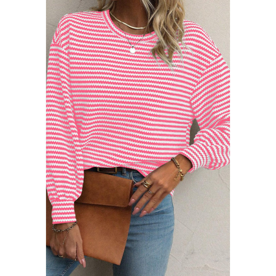 Striped Round Neck Long Sleeve Top Apparel and Accessories