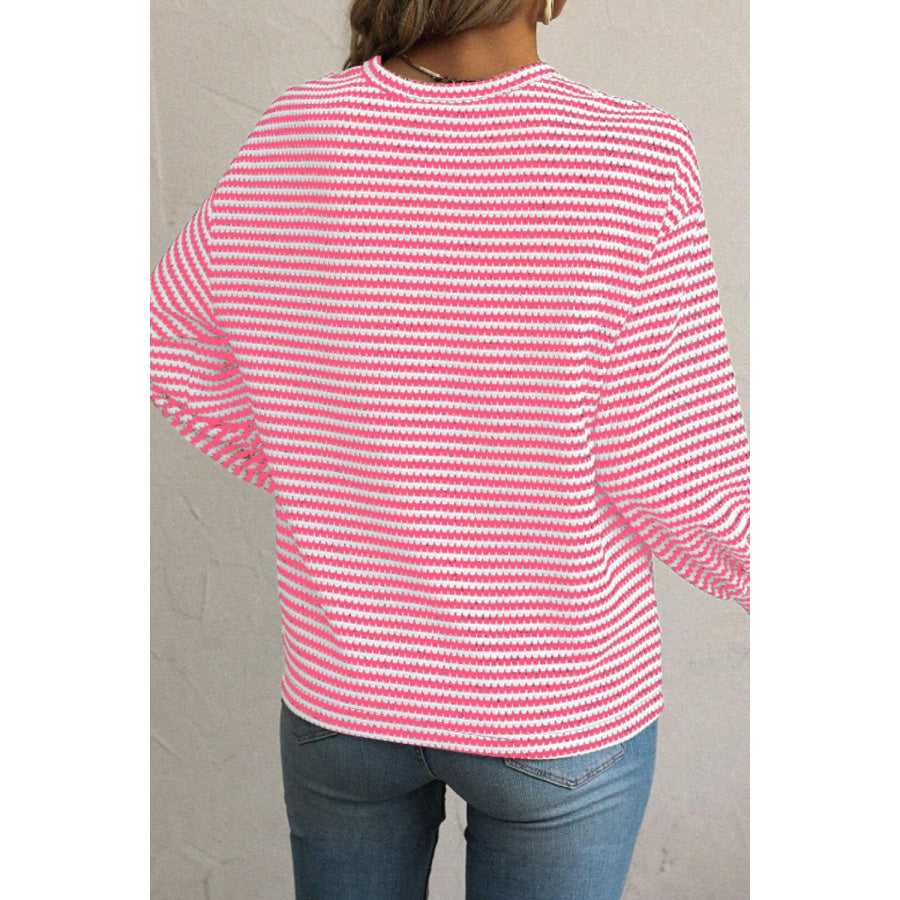 Striped Round Neck Long Sleeve Top Apparel and Accessories