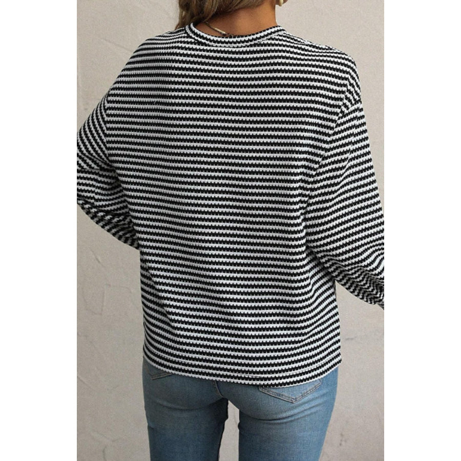 Striped Round Neck Long Sleeve Top Apparel and Accessories