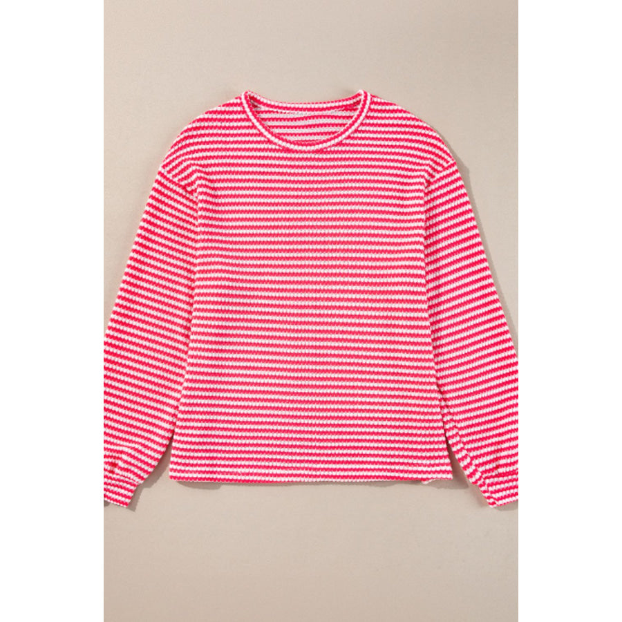 Striped Round Neck Long Sleeve Top Apparel and Accessories