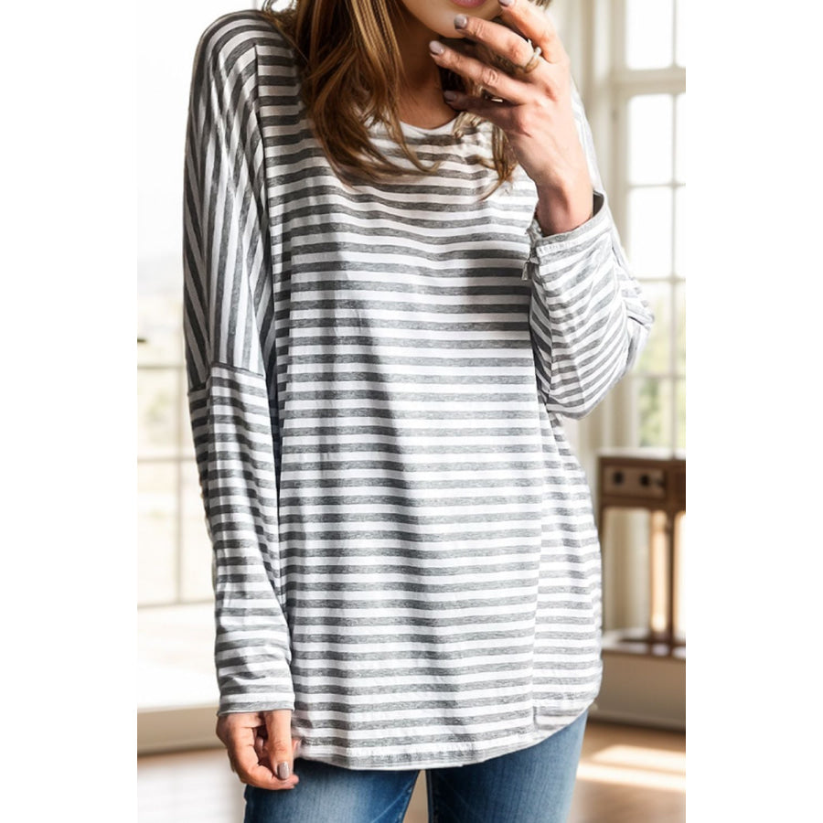 Striped Round Neck Long Sleeve Top Stripe / S Apparel and Accessories