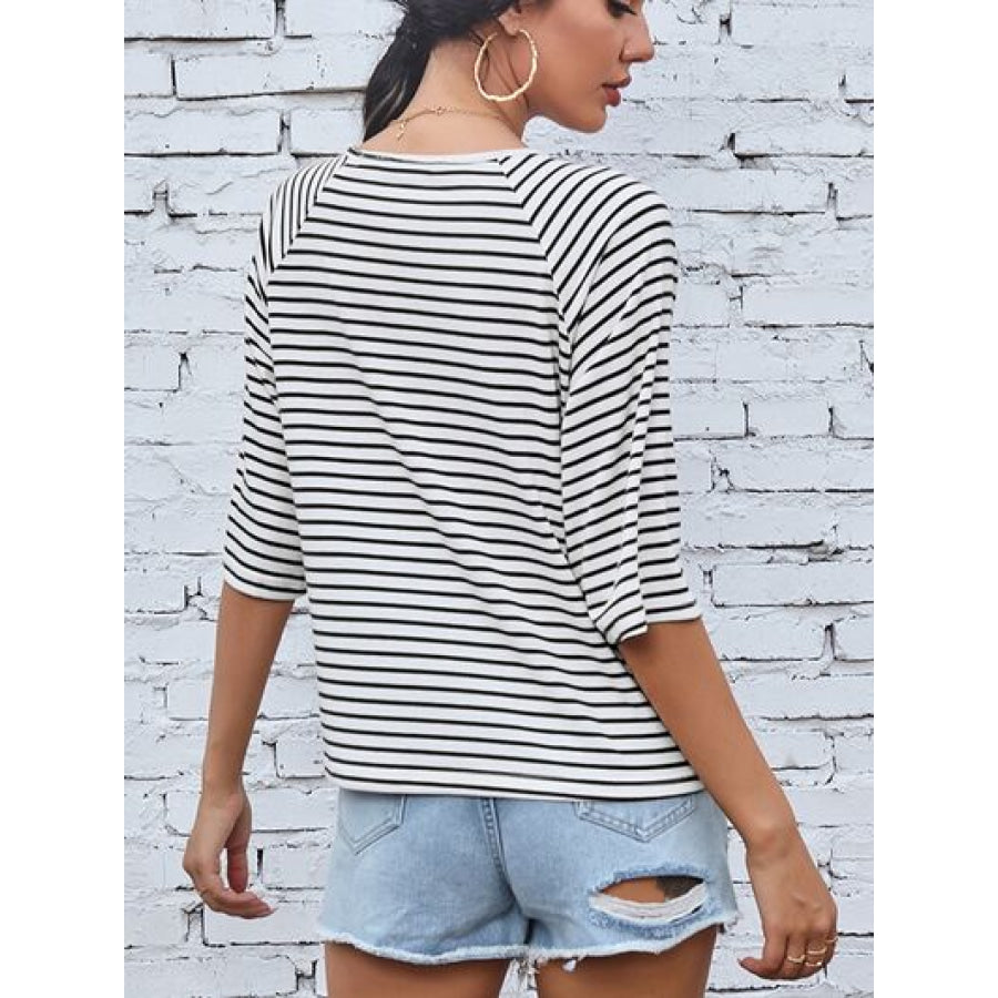 Striped Round Neck Raglan Sleeve T - Shirt Apparel and Accessories