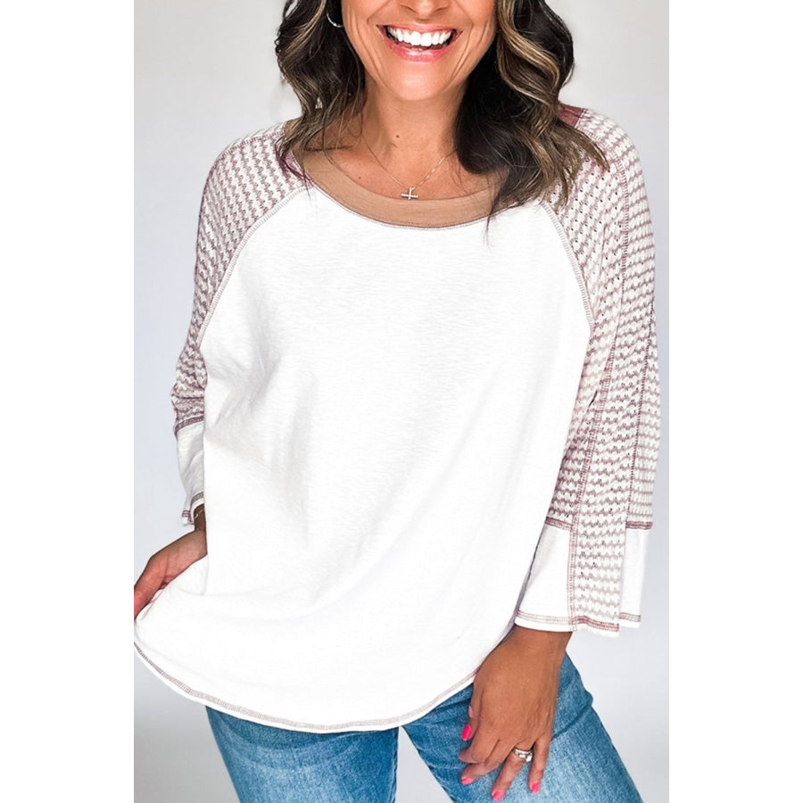 Striped Round Neck Raglan Sleeve Top Apparel and Accessories