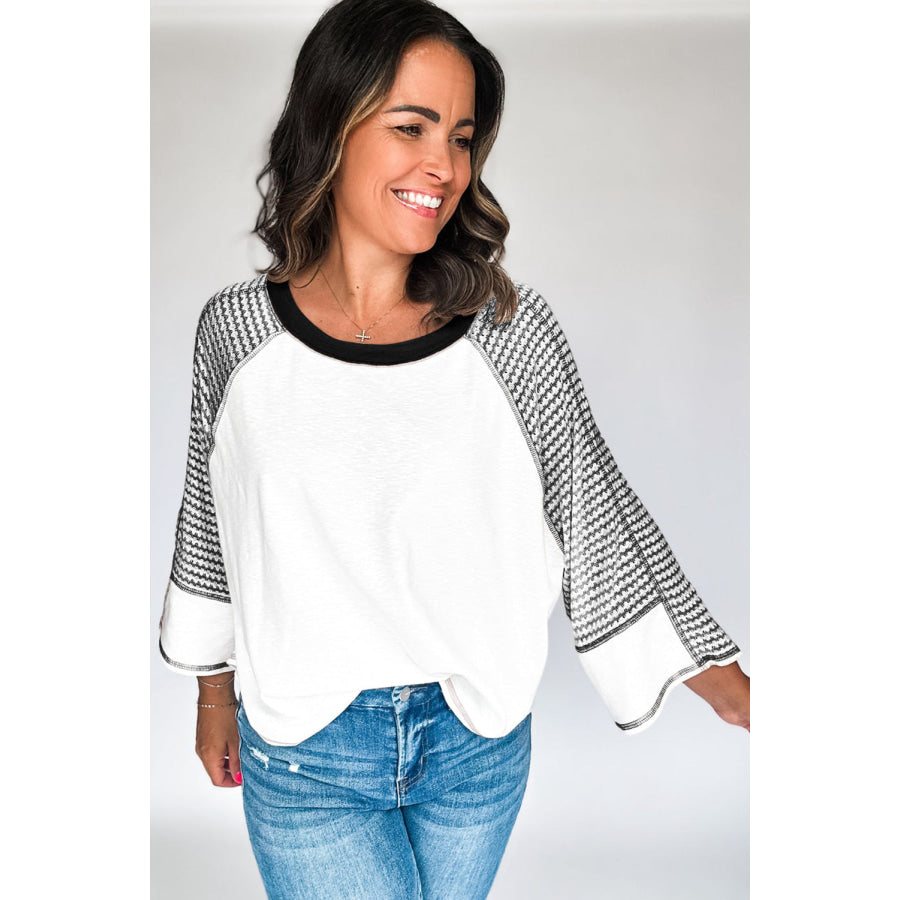 Striped Round Neck Raglan Sleeve Top Apparel and Accessories