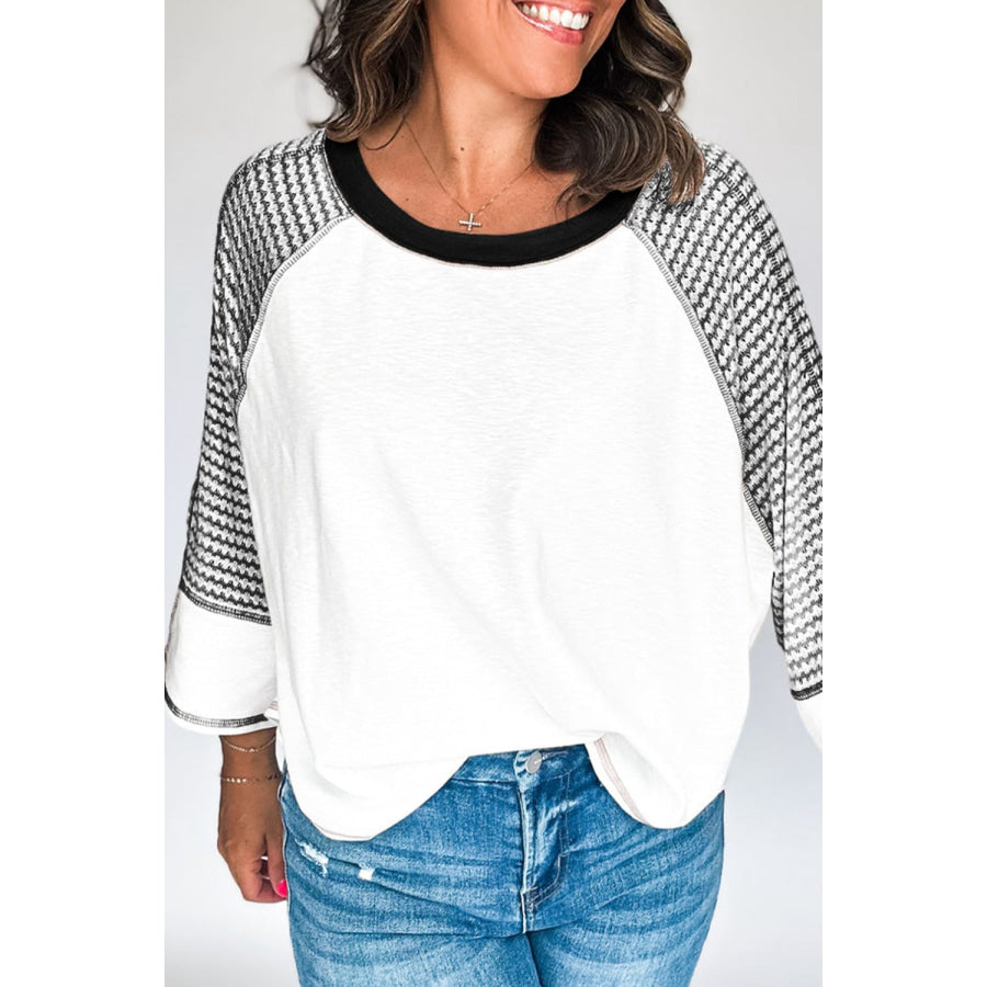 Striped Round Neck Raglan Sleeve Top Black / S Apparel and Accessories