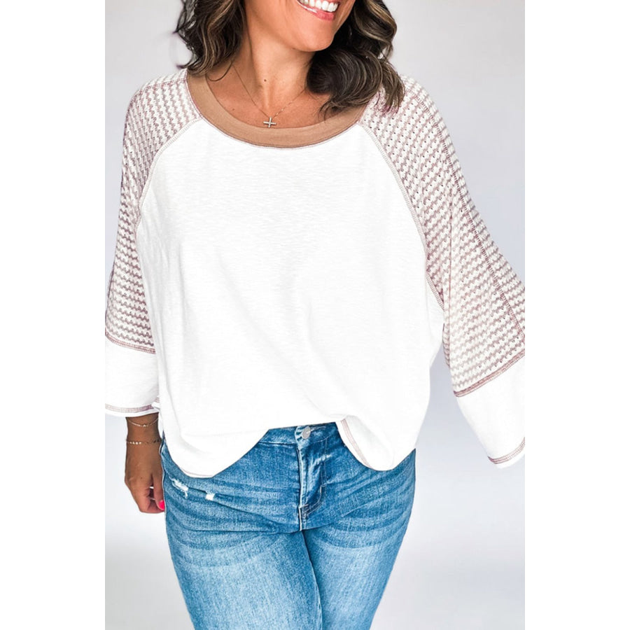 Striped Round Neck Raglan Sleeve Top Camel / S Apparel and Accessories