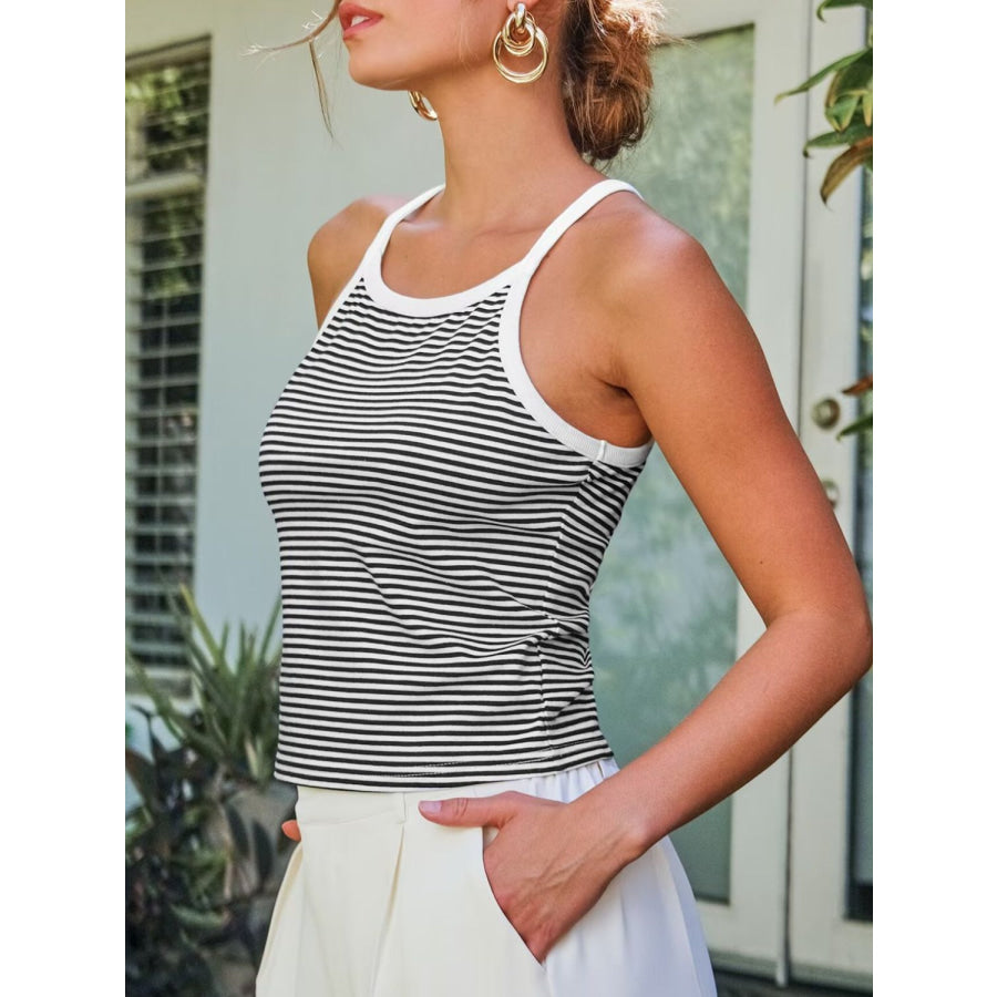 Striped Round Neck Short Cami Apparel and Accessories