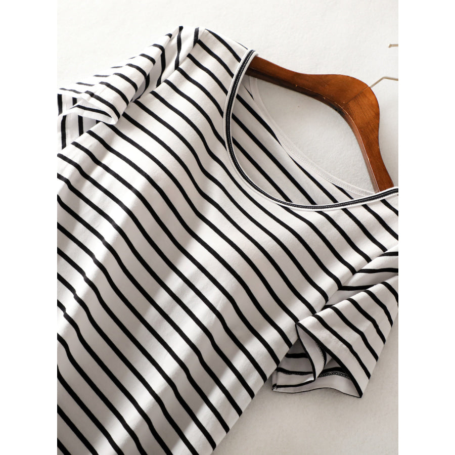 Striped Round Neck Short Sleeve Dress Apparel and Accessories