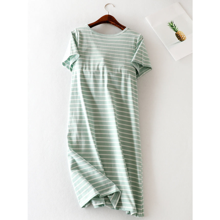 Striped Round Neck Short Sleeve Dress Apparel and Accessories