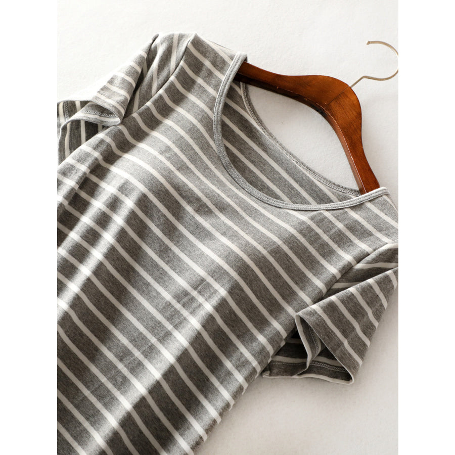 Striped Round Neck Short Sleeve Dress Apparel and Accessories