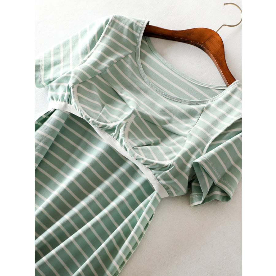 Striped Round Neck Short Sleeve Dress Apparel and Accessories