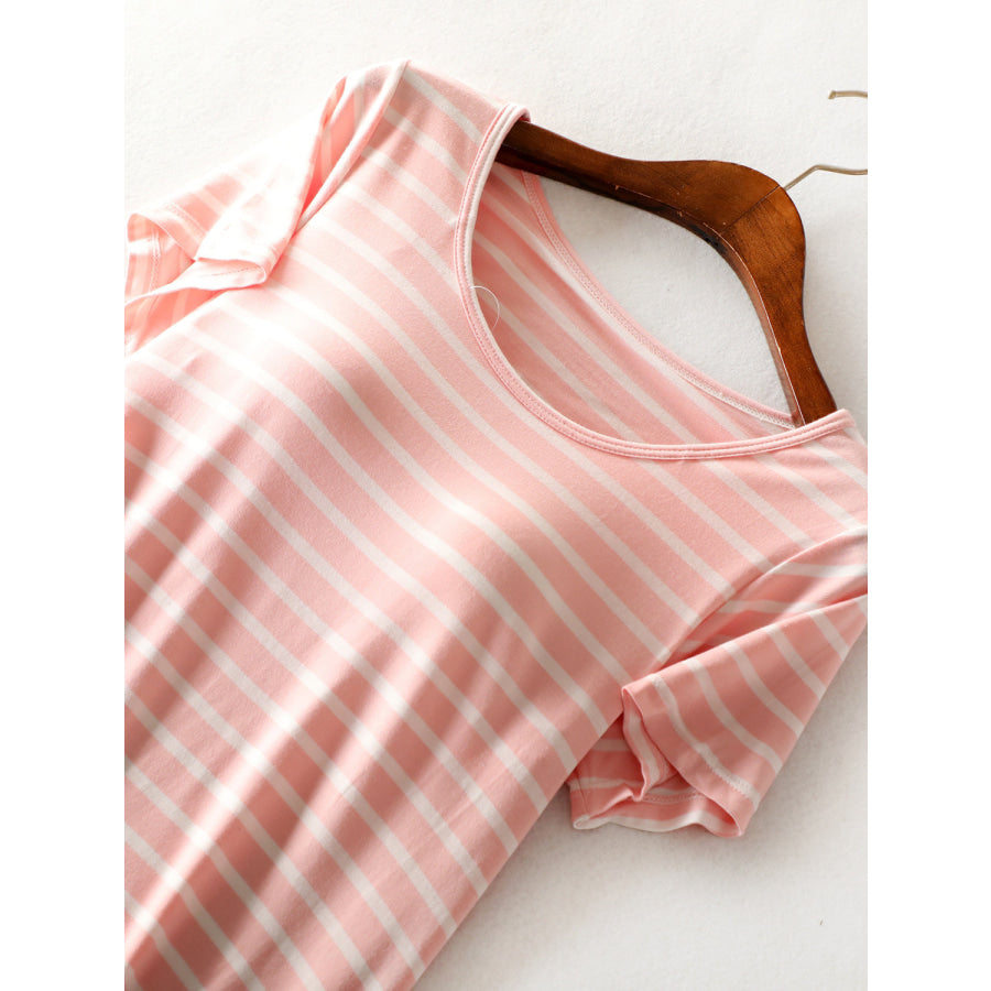 Striped Round Neck Short Sleeve Dress Apparel and Accessories