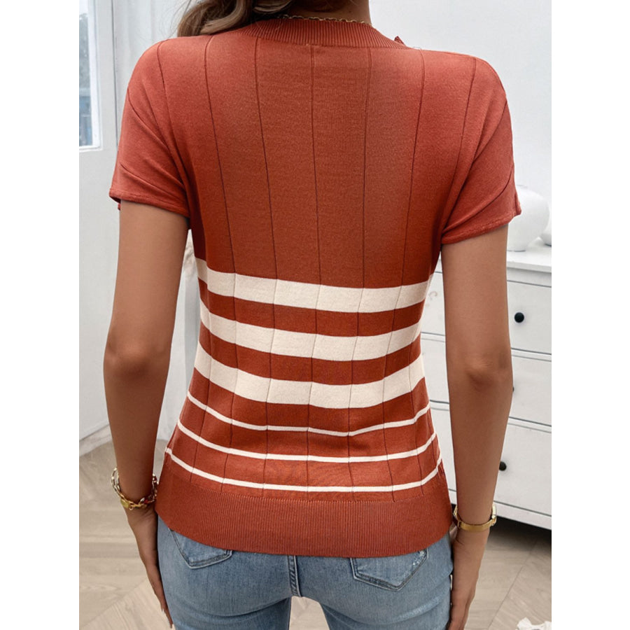 Striped Round Neck Short Sleeve Knit Top Apparel and Accessories