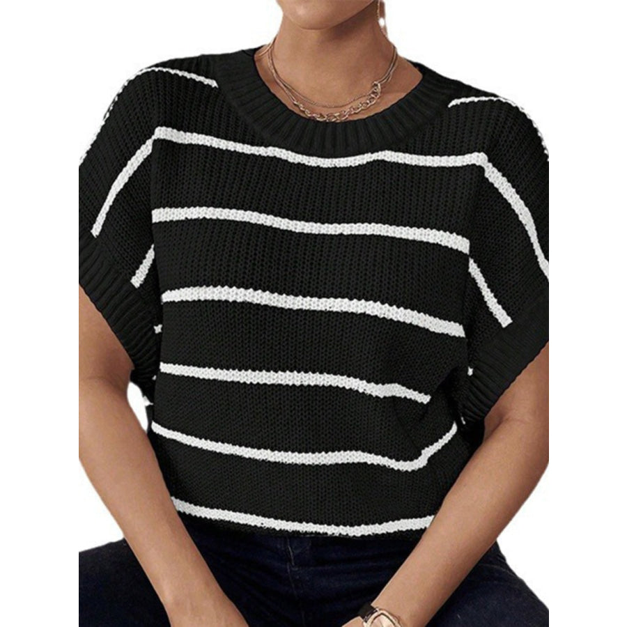 Striped Round Neck Short Sleeve Knit Top Apparel and Accessories