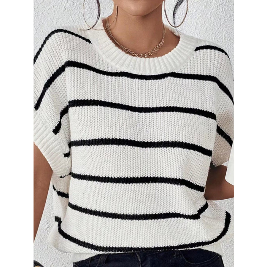 Striped Round Neck Short Sleeve Knit Top Apparel and Accessories