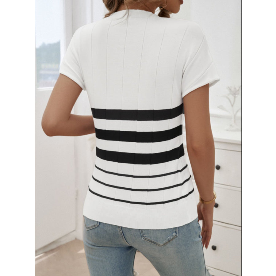 Striped Round Neck Short Sleeve Knit Top Apparel and Accessories